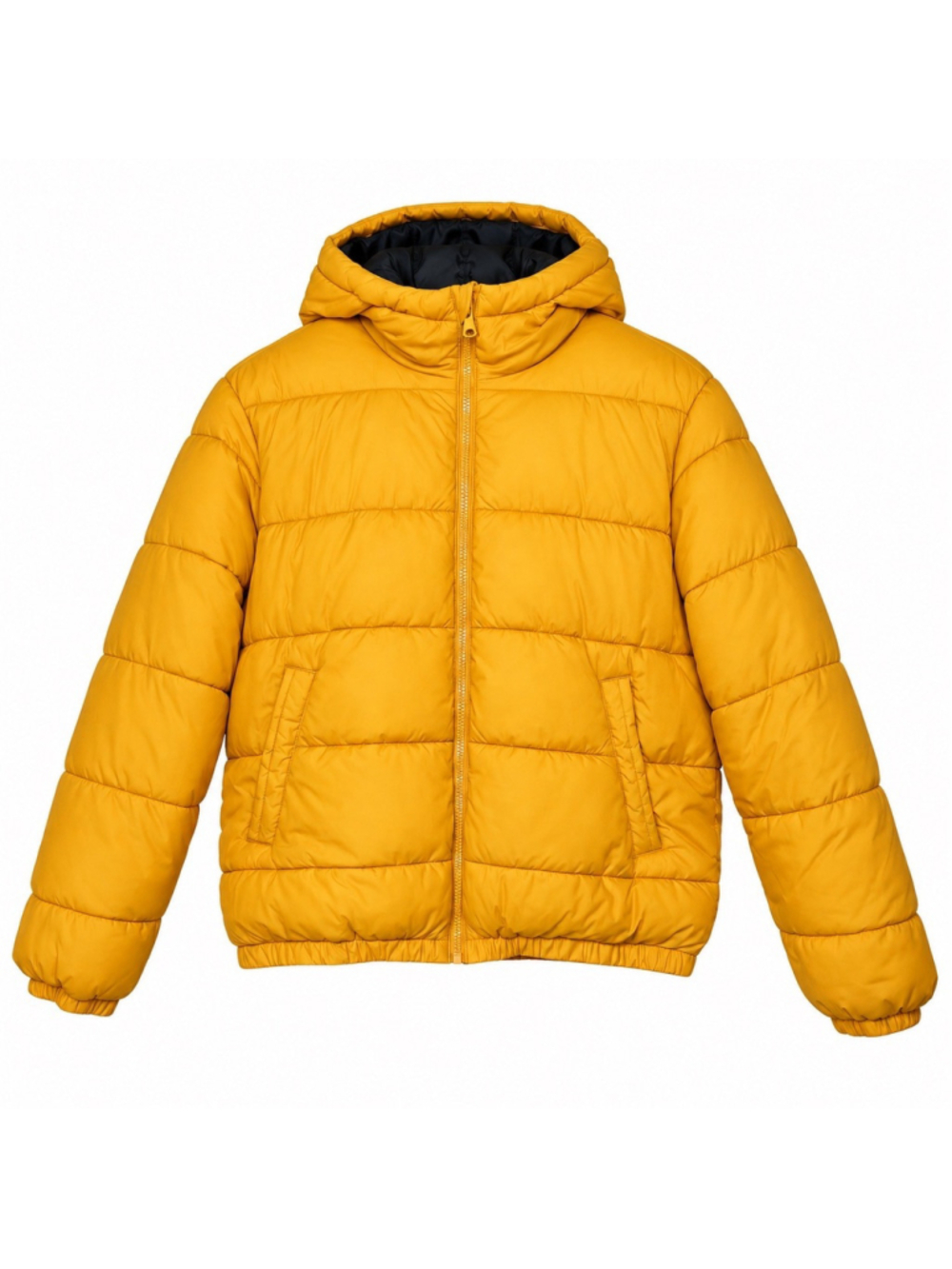 H&M Divided DIVD Supply Puffer Jacket Women’s L Yellow Hooded Winter Coat